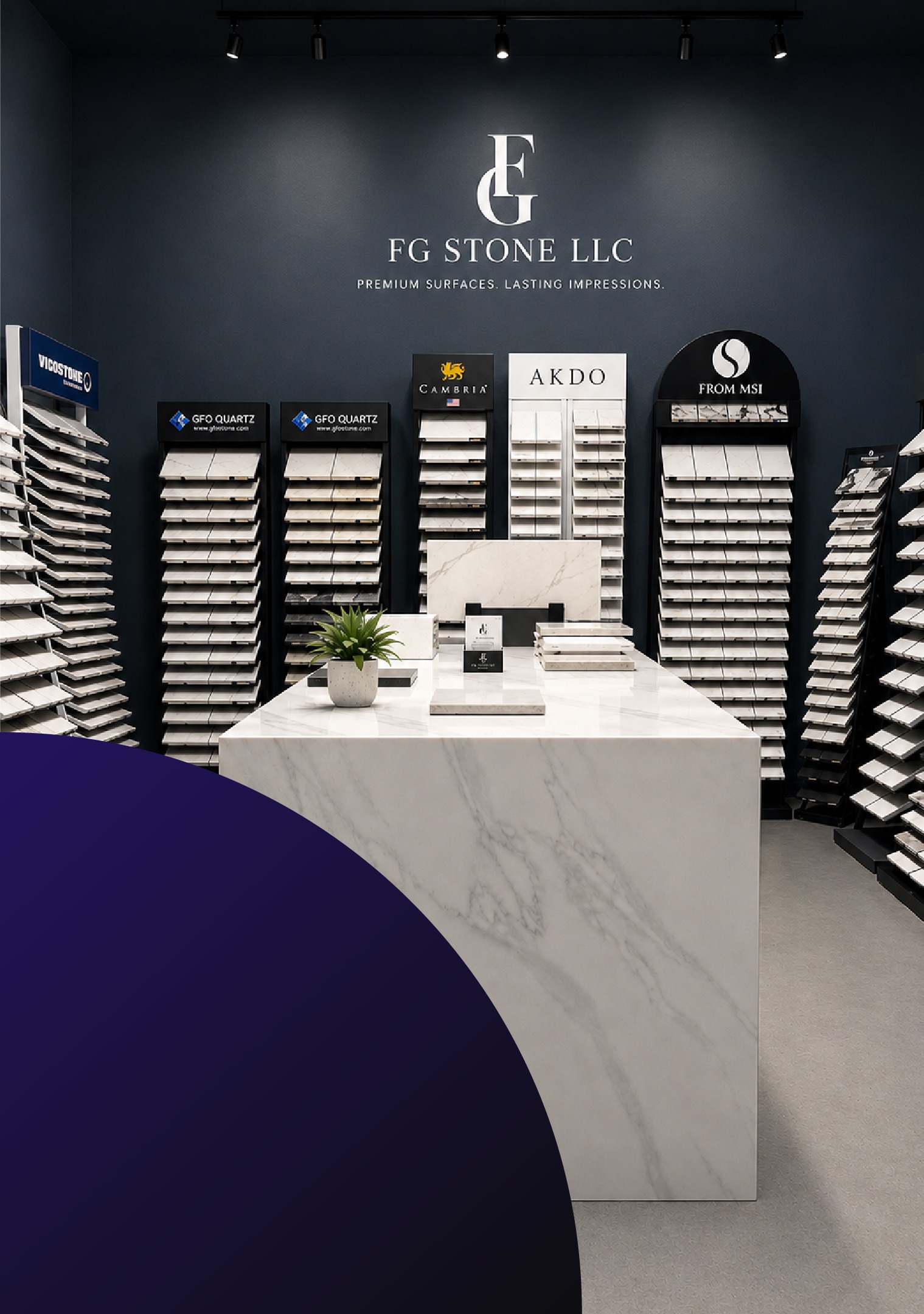 FG Stone LLC showroom with premium stone surfaces